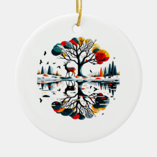 Majestic Stag in Snowy Winter Forest Ceramic Ornament