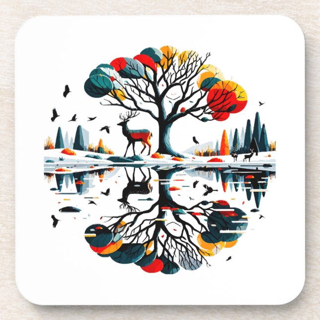 Majestic Stag in Snowy Winter Forest Coaster (Front)
