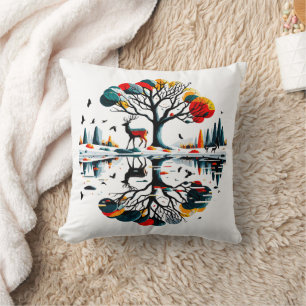 Majestic Stag in Snowy Winter Forest Cushion