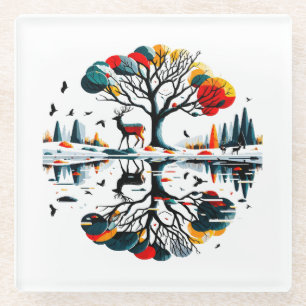 Majestic Stag in Snowy Winter Forest Glass Coaster
