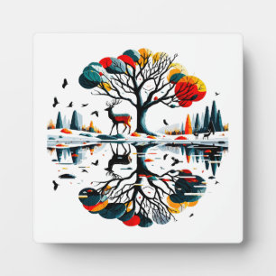 Majestic Stag in Snowy Winter Forest Plaque