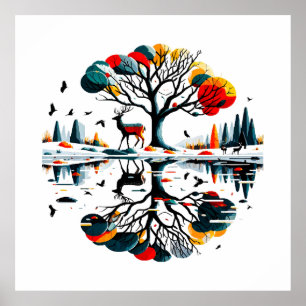 Majestic Stag in Snowy Winter Forest Poster