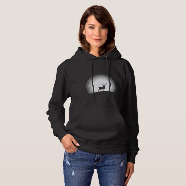 Majestic Stag Silhouette Under Lunar Light Hoodie (Front Full)