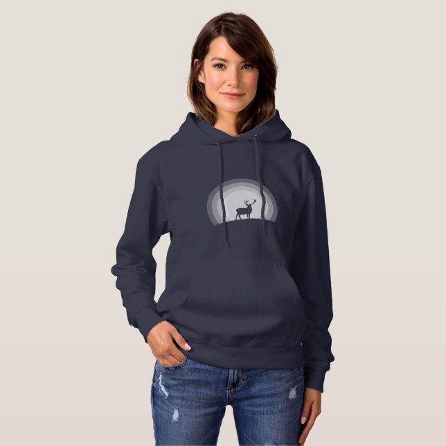 Majestic Stag Silhouette Under Lunar Light Hoodie (Front Full)