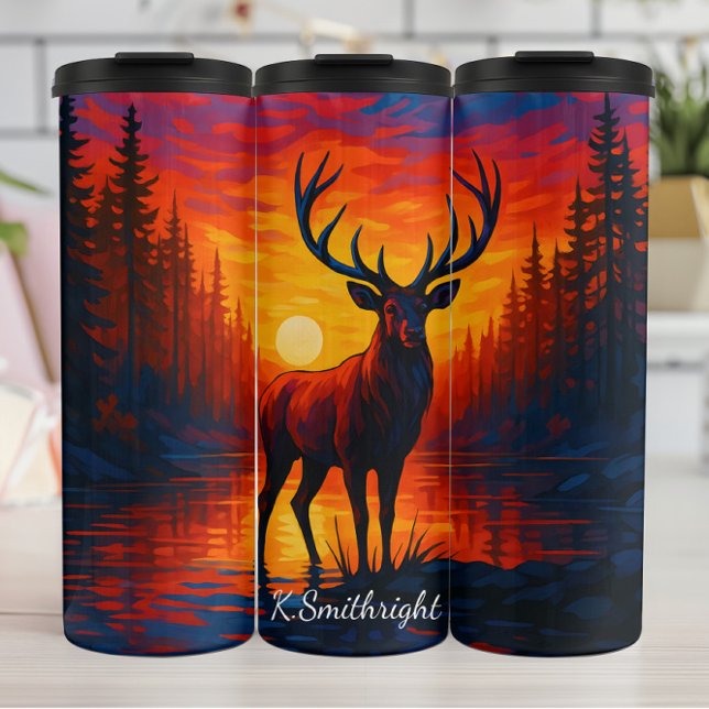 Majestic Stag Sunset Forest Lake Thermal Tumbler (Creator Uploaded)