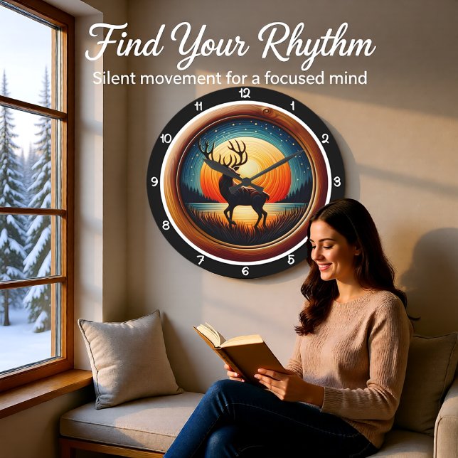 Majestic Stag Sunset Heritage Large Clock (Creator Uploaded)