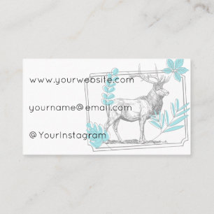 Majestic Stag & Turquoise Leaves - Vintage Art Business Card
