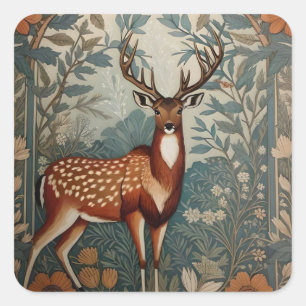 Majestic Stag William Morris Inspired Floral Square Sticker