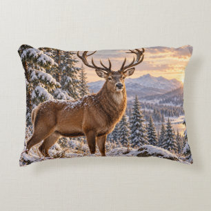 Majestic Stag Winter Mountain Decorative Cushion