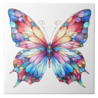 Majestic Stained Glass Butterfly Radiance  Ceramic Tile