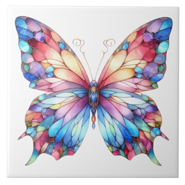 Majestic Stained Glass Butterfly Radiance  Ceramic Tile (Front)