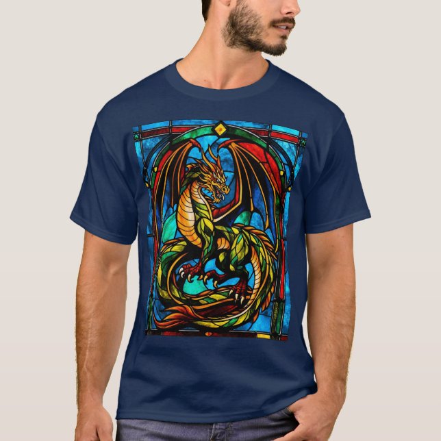 Majestic Stained Glass Dragon: A Mythical tee (Front)