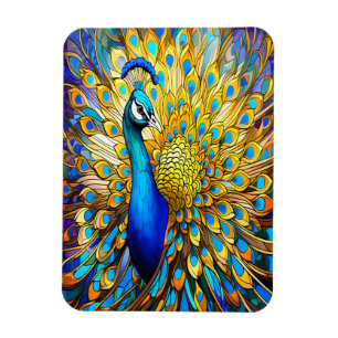 Majestic Stained Glass Peacock Art Nouveau Style Magnet
