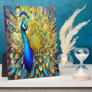Majestic Stained Glass Peacock Art Nouveau Style Plaque