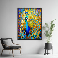 Majestic Stained Glass Peacock Art Nouveau Style