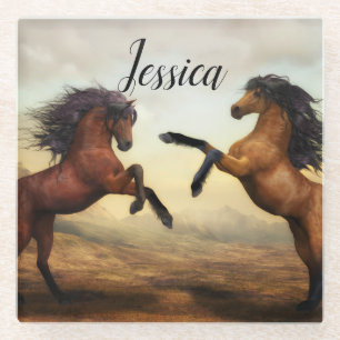 Majestic Stallions Glass Coaster