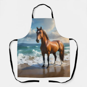 **"Majestic Stride: Proud Brown Horse on the Beach Apron
