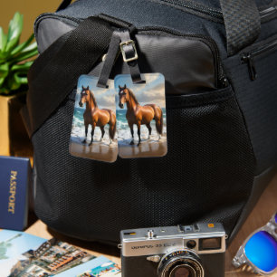 **"Majestic Stride: Proud Brown Horse on the Beach Luggage Tag