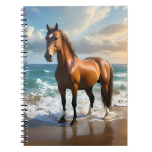 **"Majestic Stride: Proud Brown Horse on the Beach Notebook