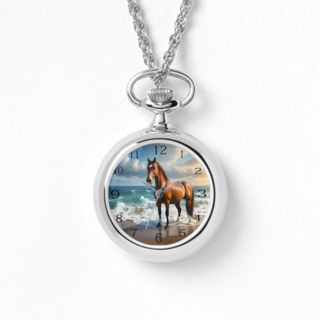 **"Majestic Stride: Proud Brown Horse on the Beach Watch (Front)
