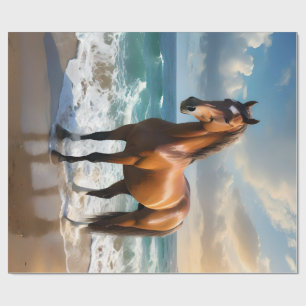 **"Majestic Stride: Proud Brown Horse on the Beach Wrapping Paper