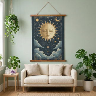 Majestic Sun Celestial Star Mystical Art Spiritual Hanging Tapestry