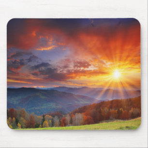 Majestic sunrise in the mountains landscape mouse pad