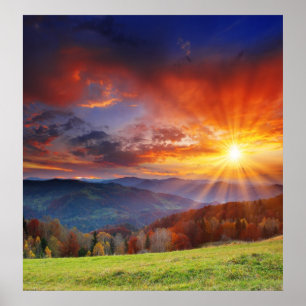 Majestic sunrise in the mountains landscape poster