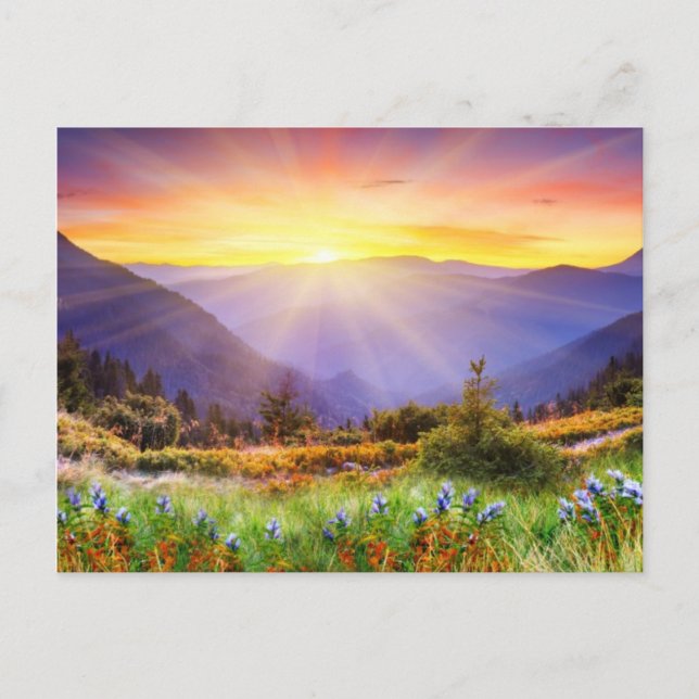 Majestic sunset in the mountains landscape postcard (Front)