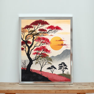 Majestic Sunset Over Crimson Savannah Poster