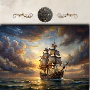 Majestic Sunset Sailing Ship Decoupage Tissue Paper