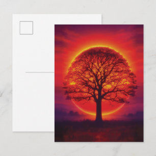 Majestic Sunset Tree Silhouette Fire Sky Postcard