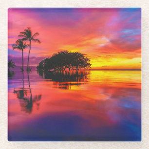 Majestic Sunset   Wailea Beach, Maui, Hawaii Glass Coaster