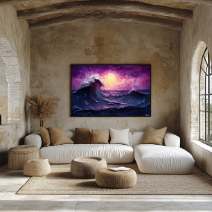 Majestic Sunset Wave in Textured Oil Style Poster
