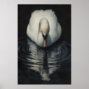 Majestic Swan Reflection Art, Elegant White Swan Poster