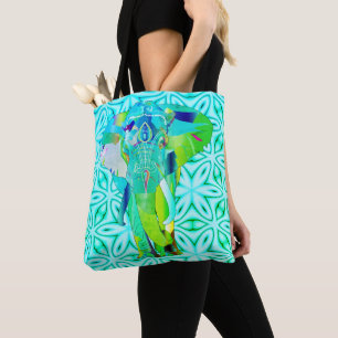 Majestic teal neon elephant tote bag