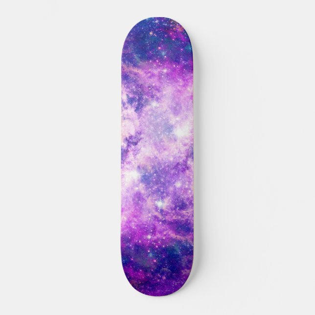 Majestic Teal Purple Starry Space Nebula Skateboard (Front)