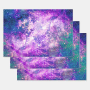 Majestic Teal Purple Starry Space Nebula Wrapping Paper Sheet