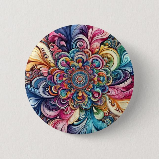 Majestic Tie-dye rainbow colours Button (Front)