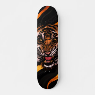 Majestic Tiger Face Gold Swirl Art Skateboard