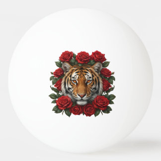 Majestic Tiger Face Red Rose Floral Wreath Ping Pong Ball