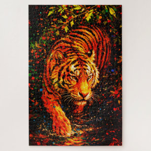 Majestic Tiger in Water Colorful Splatter Jigsaw Puzzle