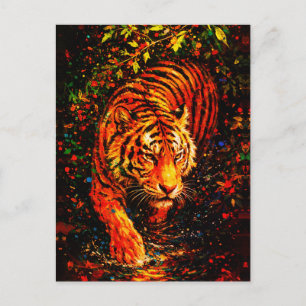 Majestic Tiger in Water Colourful Splatter Postcard
