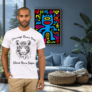 Majestic Tiger Line Art - Courage Runs Deep T-Shirt