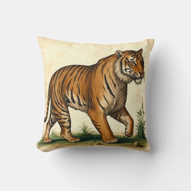 Majestic Tiger Mediaeval Illustration Cushion (Front)