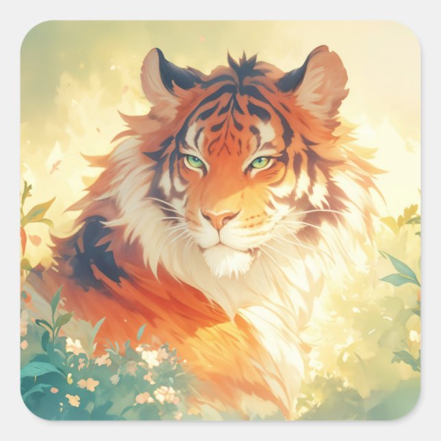 Majestic Tiger Peeking Through Forest Square Sticker (Front)