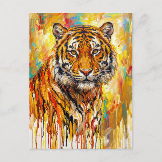 Majestic Tiger Portrait: Expressive Oil Painting Postcard