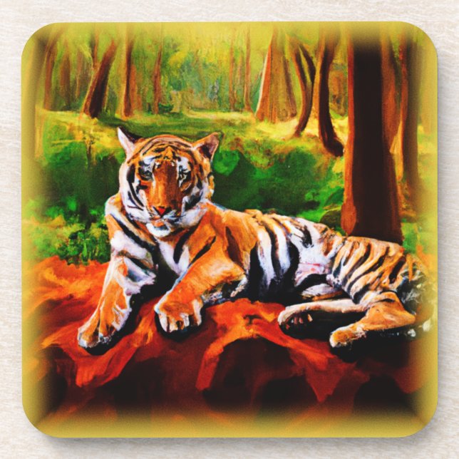 "Majestic Tiger Resting in The Wild". Buy Now Coaster (Front)