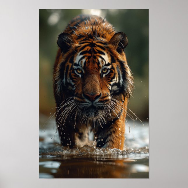 Majestic Tiger Walking Through Water Poster (Front)