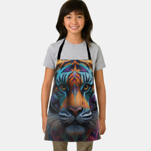 Majestic Tiger with Vibrant Tribal Face Paint Apron